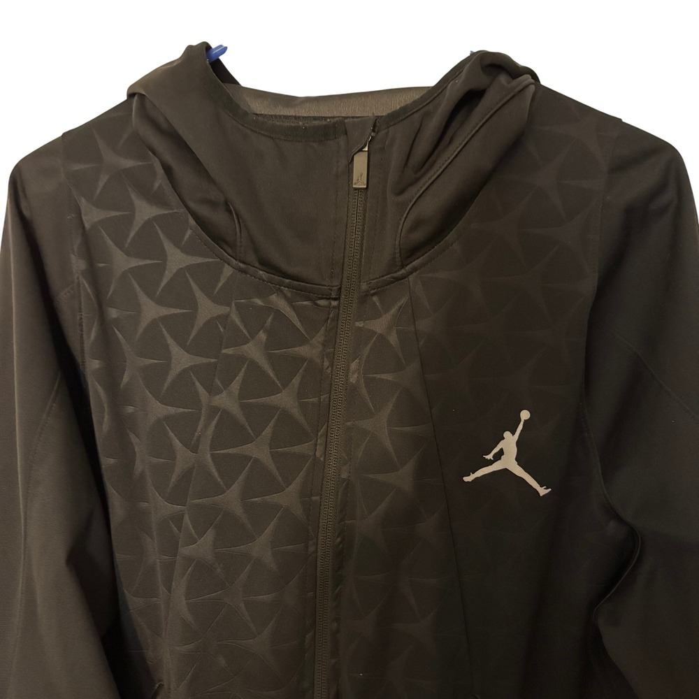 Jordan Mens Black Geometric‎ Star Pattern Full Zip Hooded Track Jacket Large